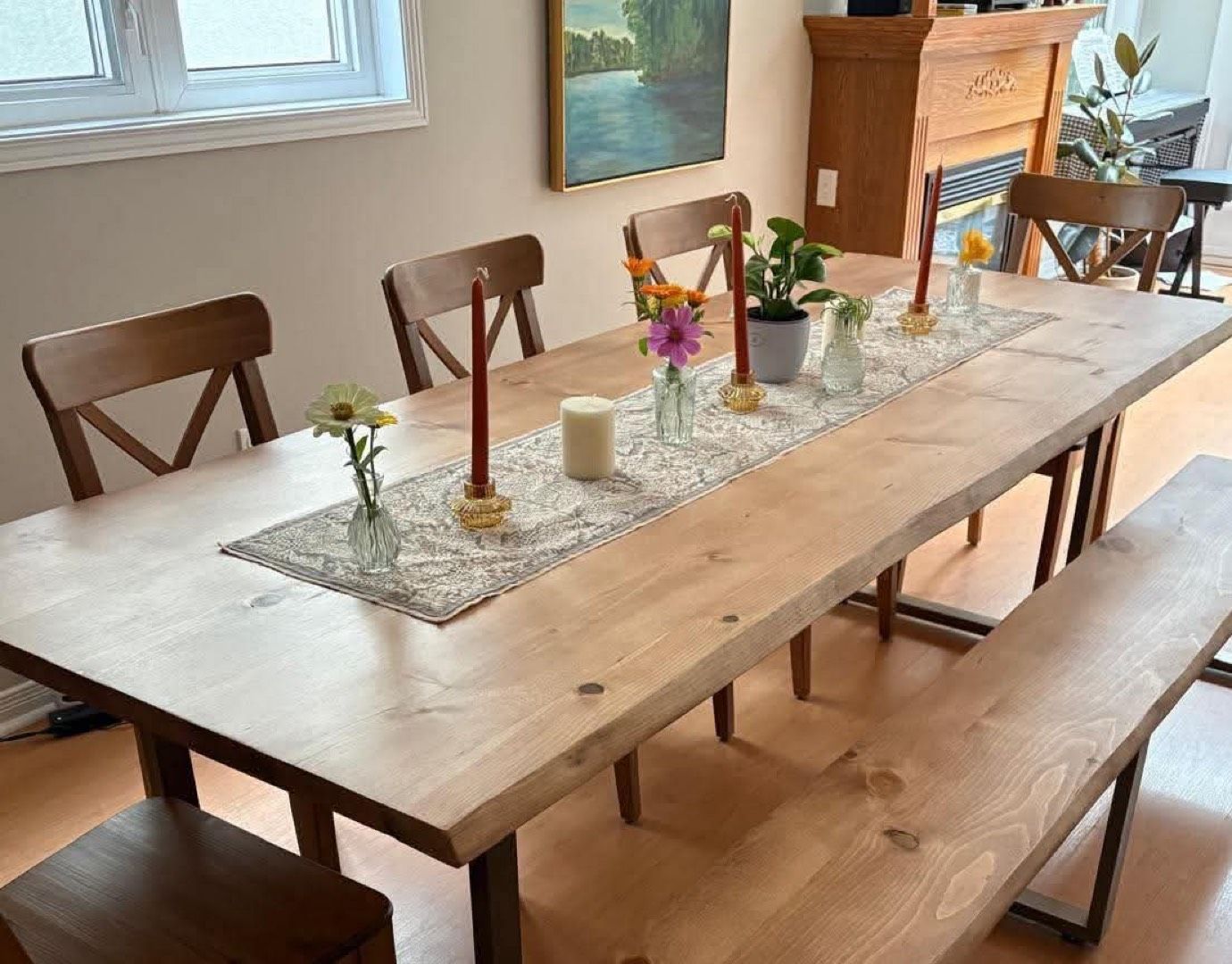 Light solid-wood dining table set for dinner